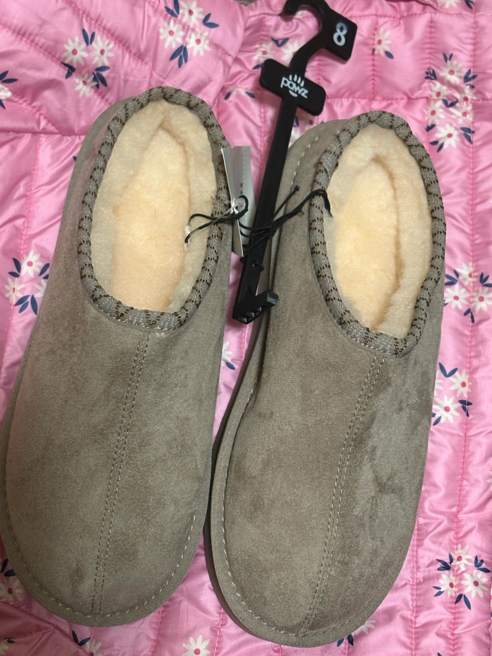 PAWZ Women's Taupe Suede Plush-Lined Slip-On Slippers